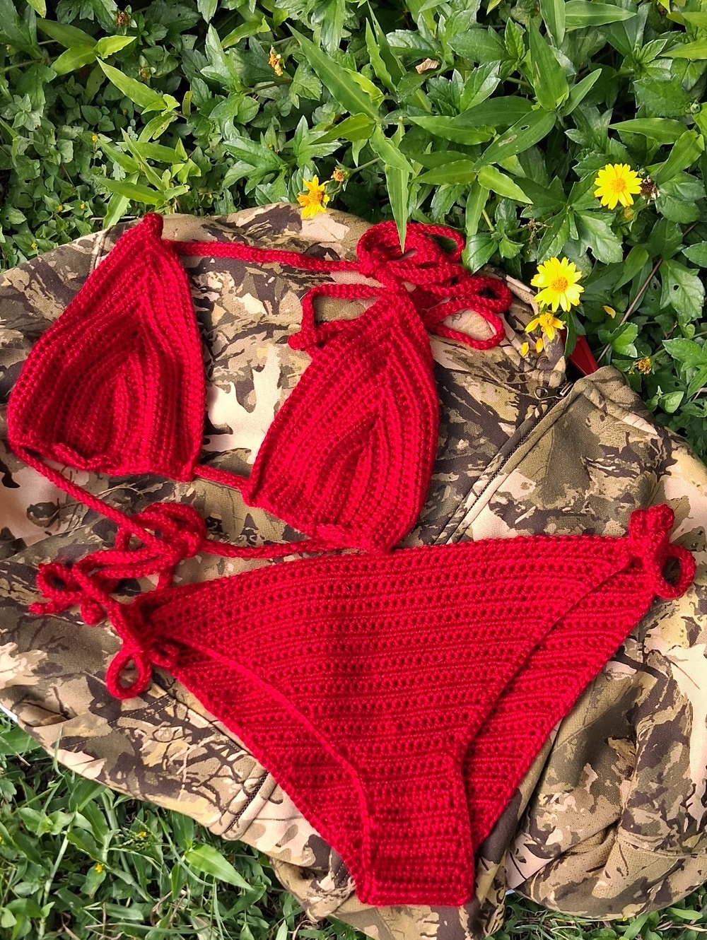 Dark Red Knitted Bikini